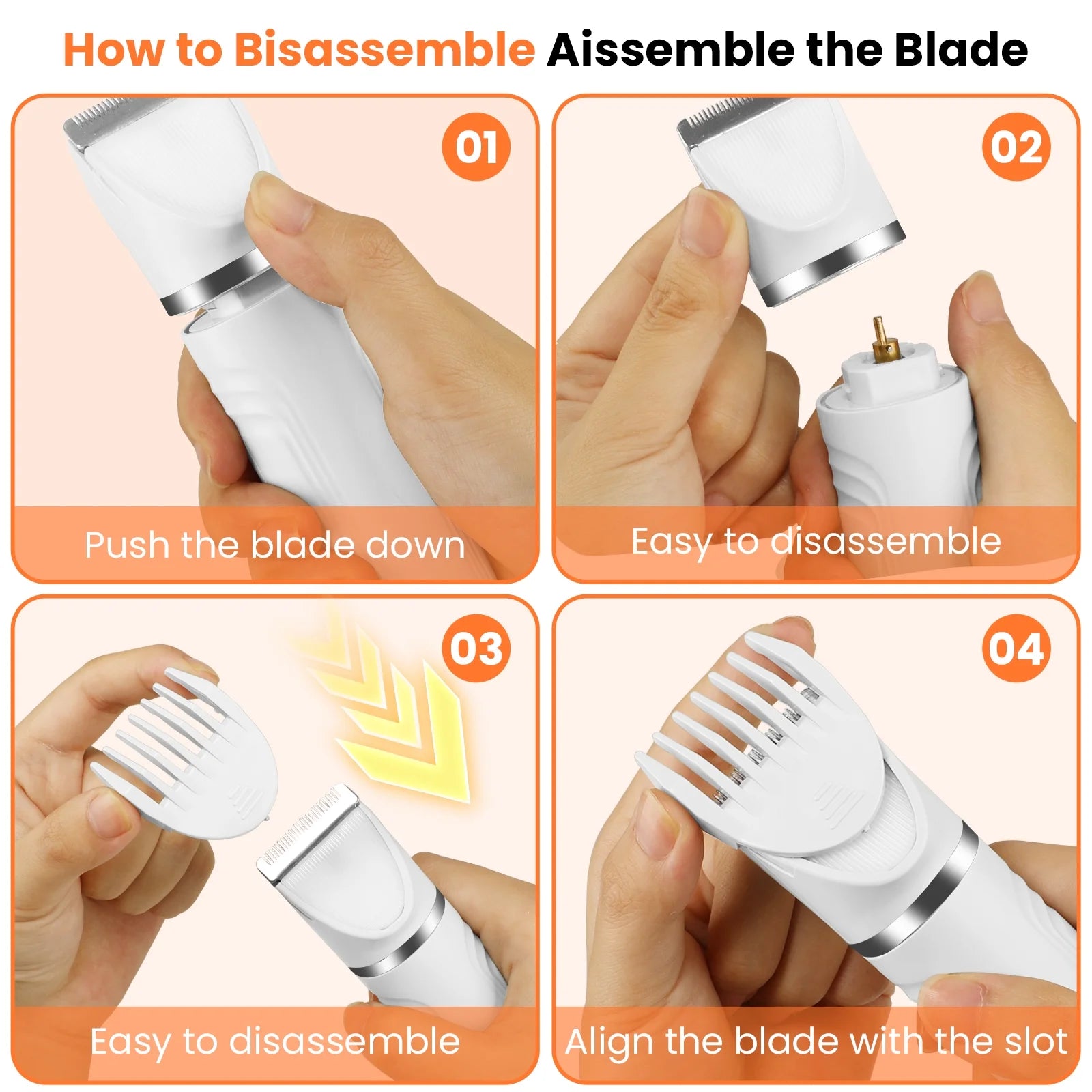 Dog Hair Clippers, Dog Grooming Kit for Thick Hair, Low Noise Dog Shaver Clipper with 4 Comb Guides, White