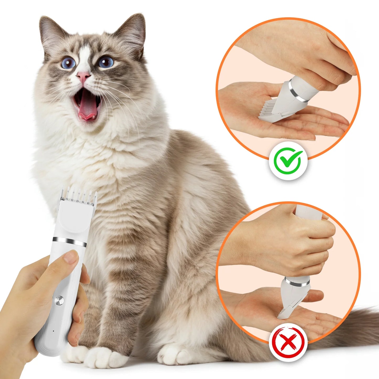 Dog Hair Clippers, Dog Grooming Kit for Thick Hair, Low Noise Dog Shaver Clipper with 4 Comb Guides, White