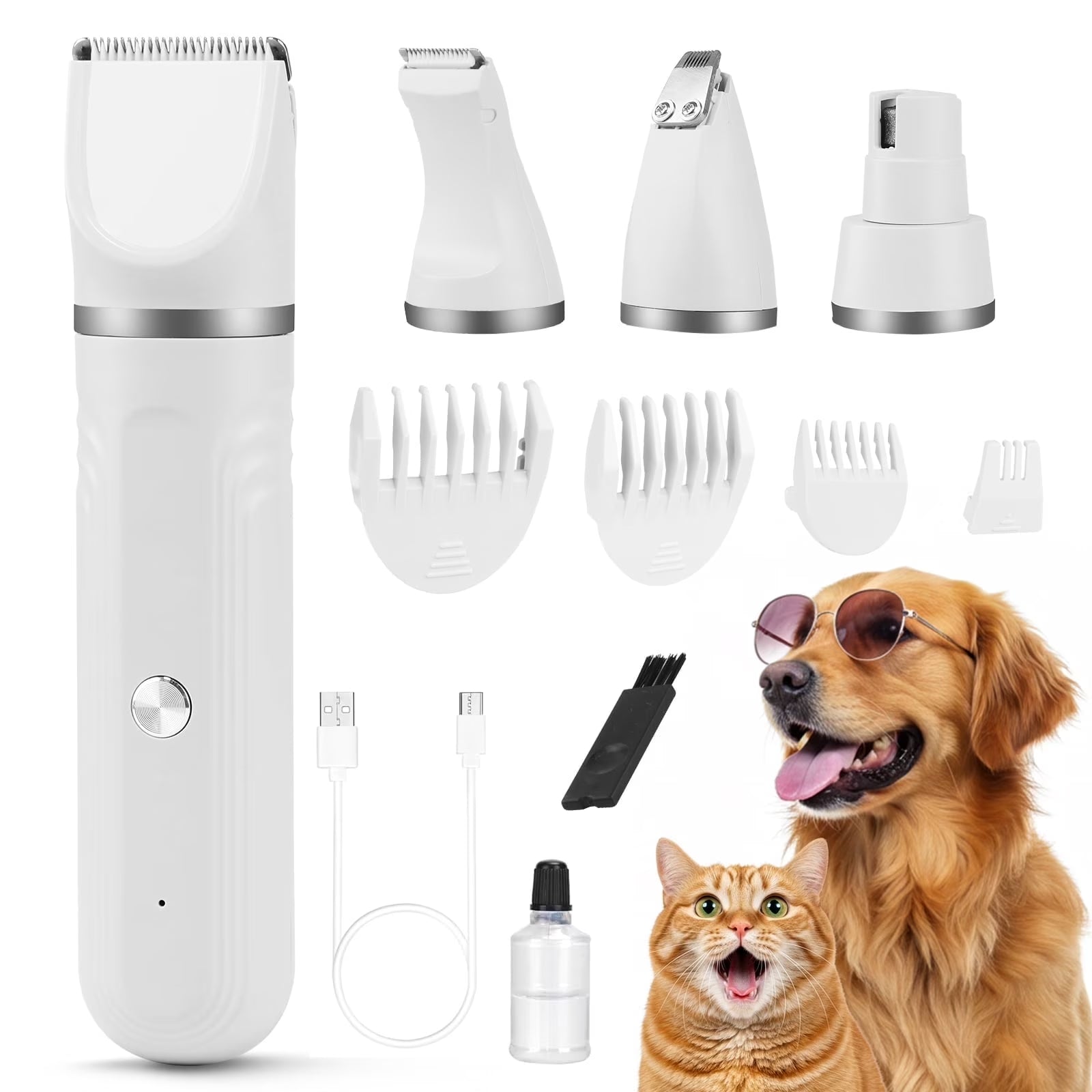 Dog Hair Clippers, Dog Grooming Kit for Thick Hair, Low Noise Dog Shaver Clipper with 4 Comb Guides, White